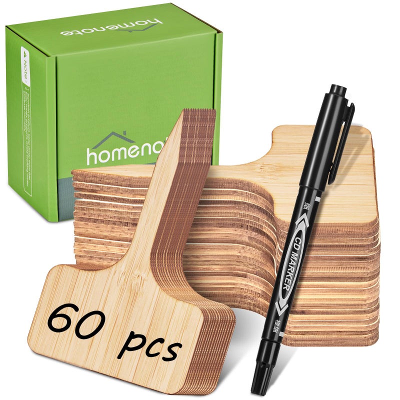 Homenote Bamboo Plant Labels 60Pcs Plant Tags for Seedling T-Type Tags for Plants Outdoor Garden Markers Vegetable Seedling(2.36 * 4â€œ) - Image 1